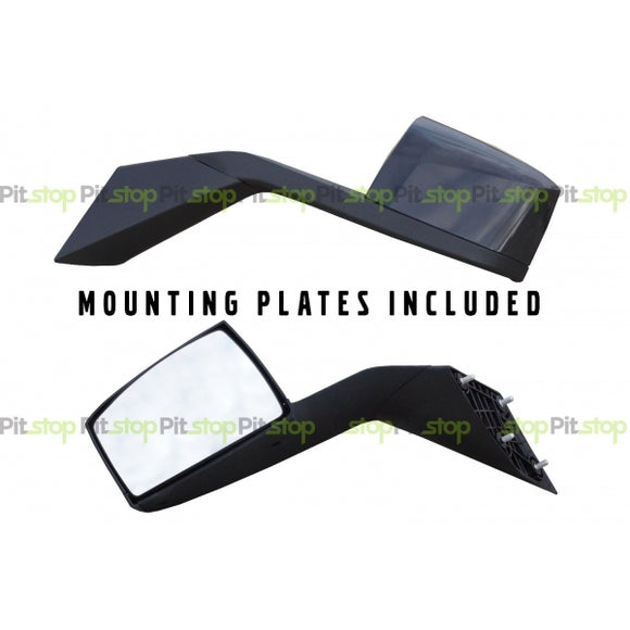 Volvo VNL Black Hood Mirror Set Driver & Passenger With Mounting Plates 82299364 & 82334903